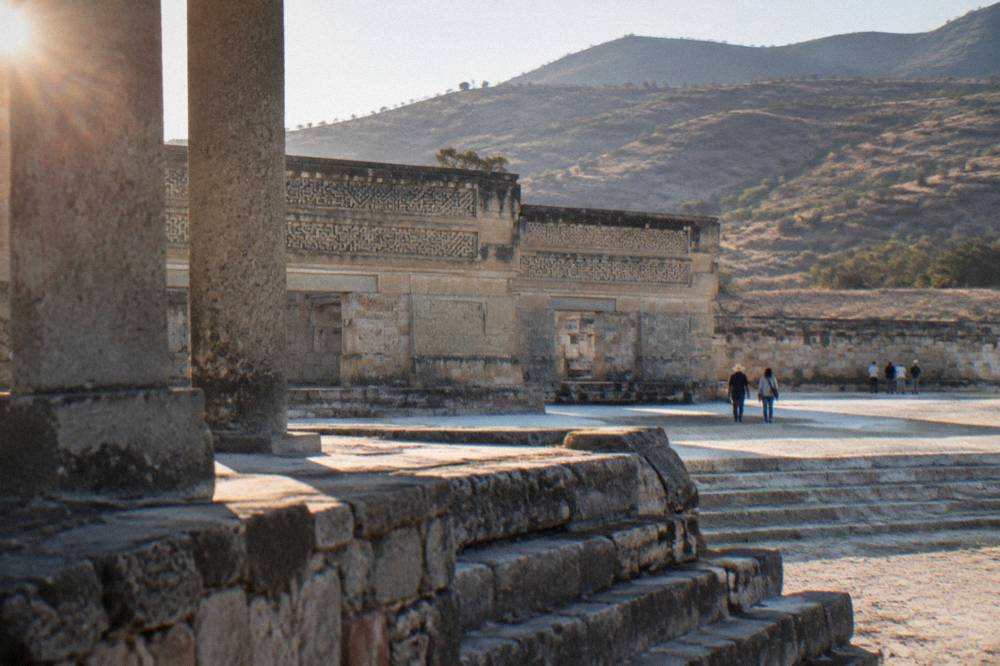Stone steps and columns at the Mitla archaeological zone