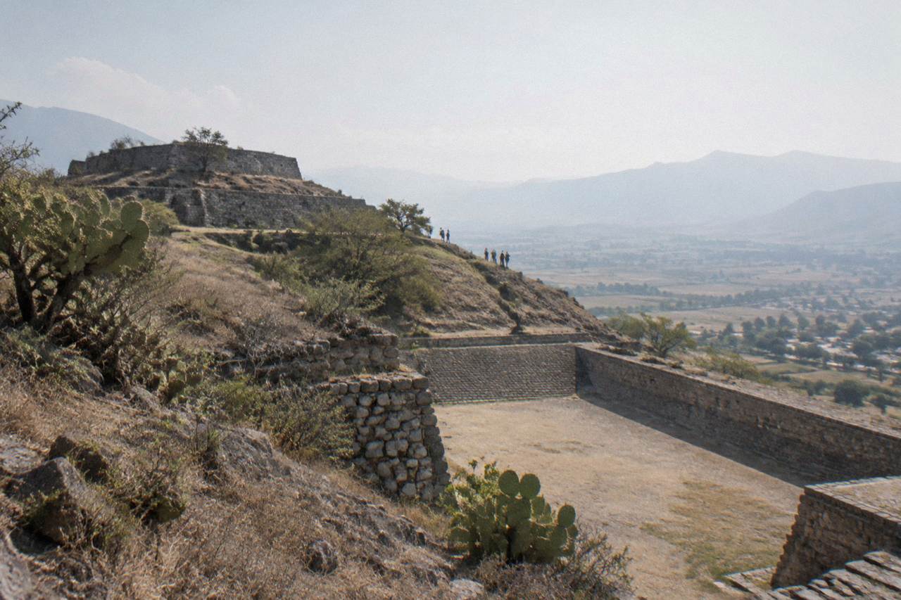 Stone ruins of Yagul on a dry hillside above the Tlacolula Valley in Oaxaca