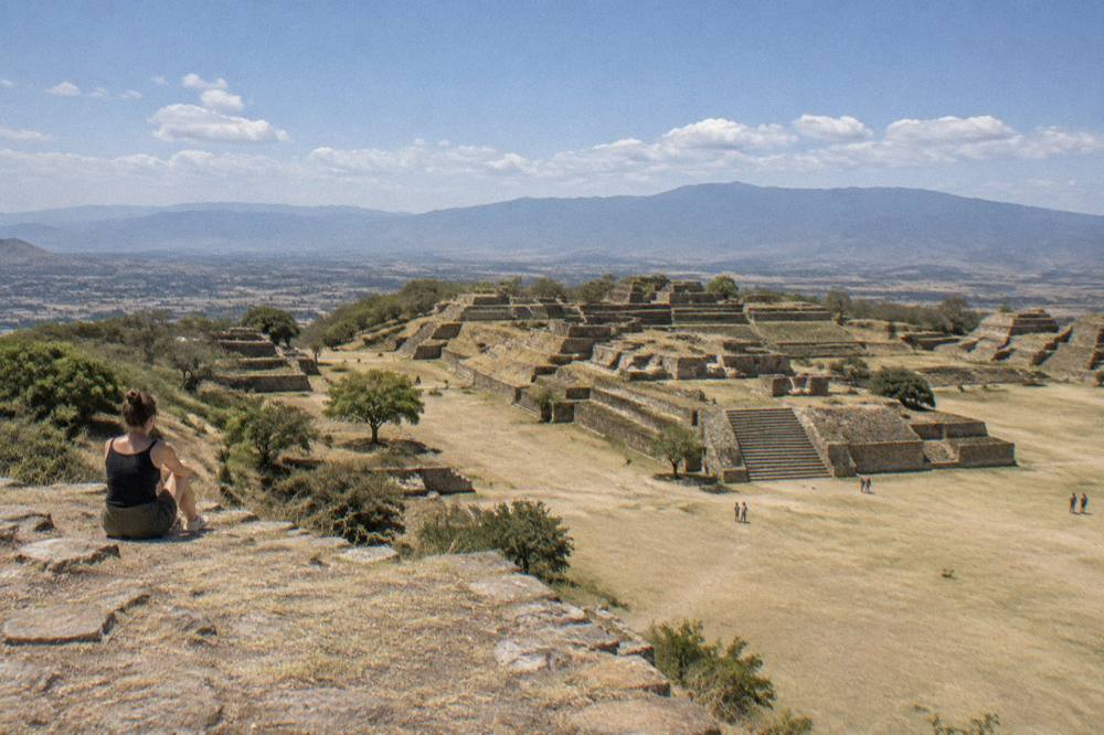 A viewpoint over the terraces of the Monte Albán archaeological site