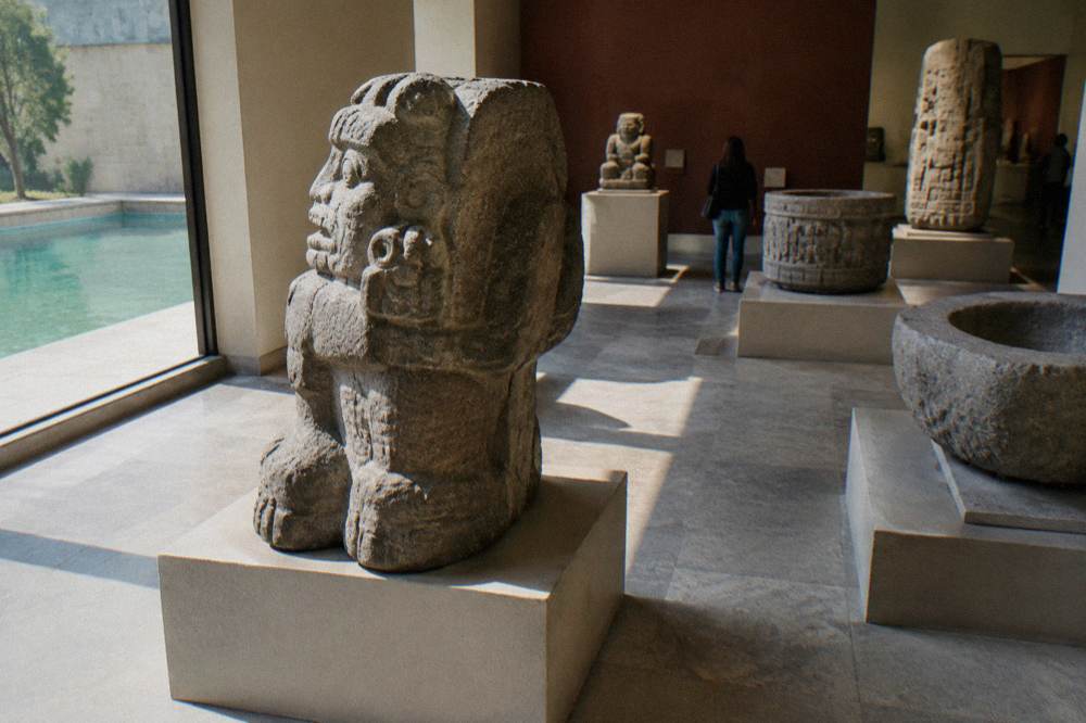 A display of pre-Hispanic stone artifacts inside the Rufino Tamayo museum in Oaxaca City