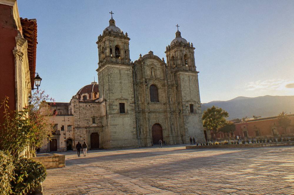 The church of Santo Domingo de Guzmán seen from the plaza in front of it