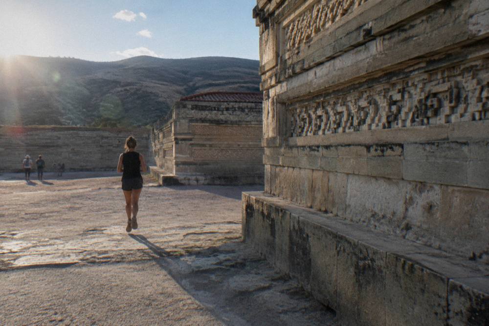 Stone mosaics and geometric decoration on a Mitla wall in the Tlacolula valley
