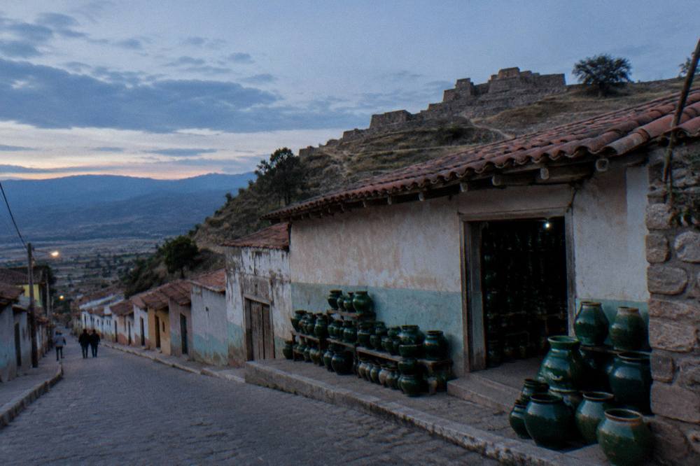 Terraces and walking paths of the Atzompa archaeological site above the Oaxaca valley